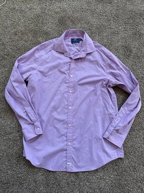 Vineyard Vines Men's Large Classic Copper Pink Blue Check Dress Shirt EUC
